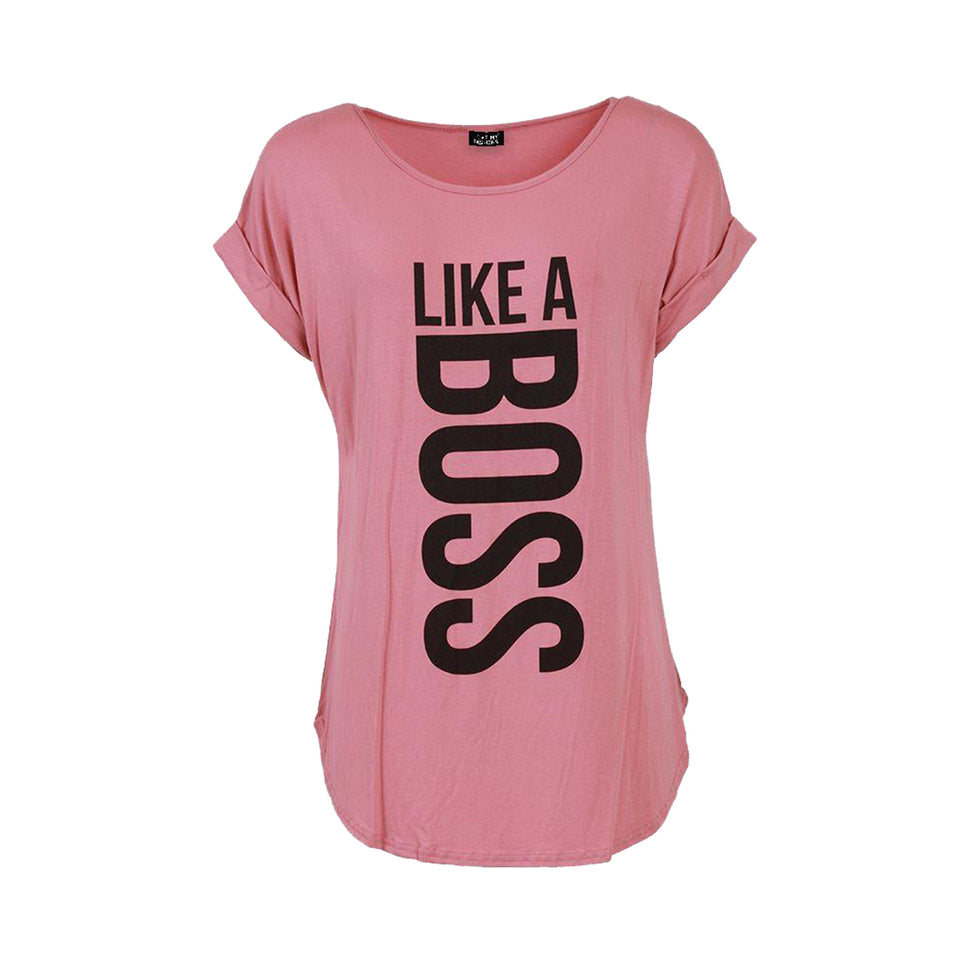 SLOGAN FRONT DIPPED HEM T-SHIRTPink Like a / ONE SIZE