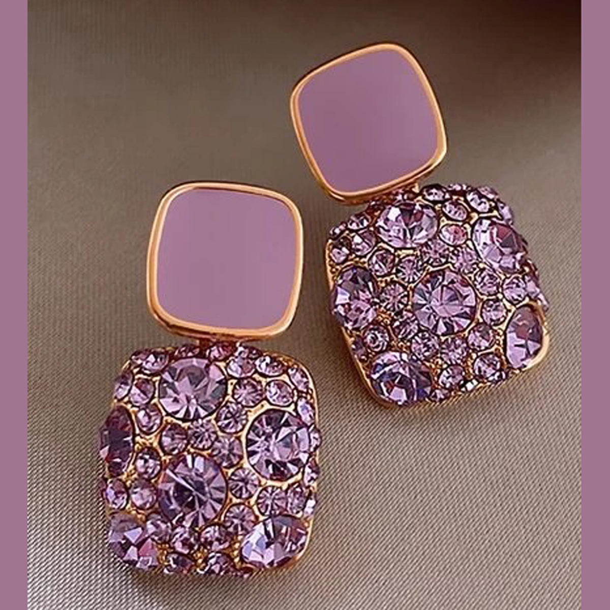 Lilac / gold sparkly drop earrings - costume jewellery