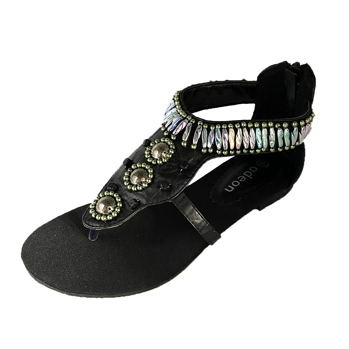 Heavy Beaded flat t bar sandals with toe post
