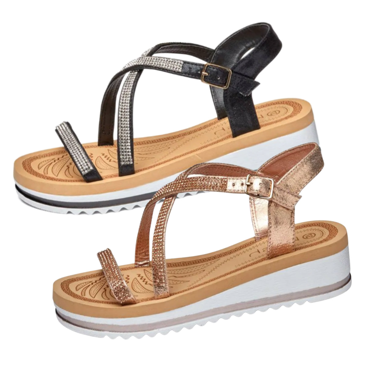 Low Wedge Sparkle effect Cross Strap summer sandals