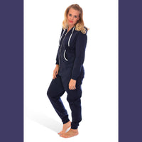 All in one lounge wear zip up jumpsuit with pockets + hood