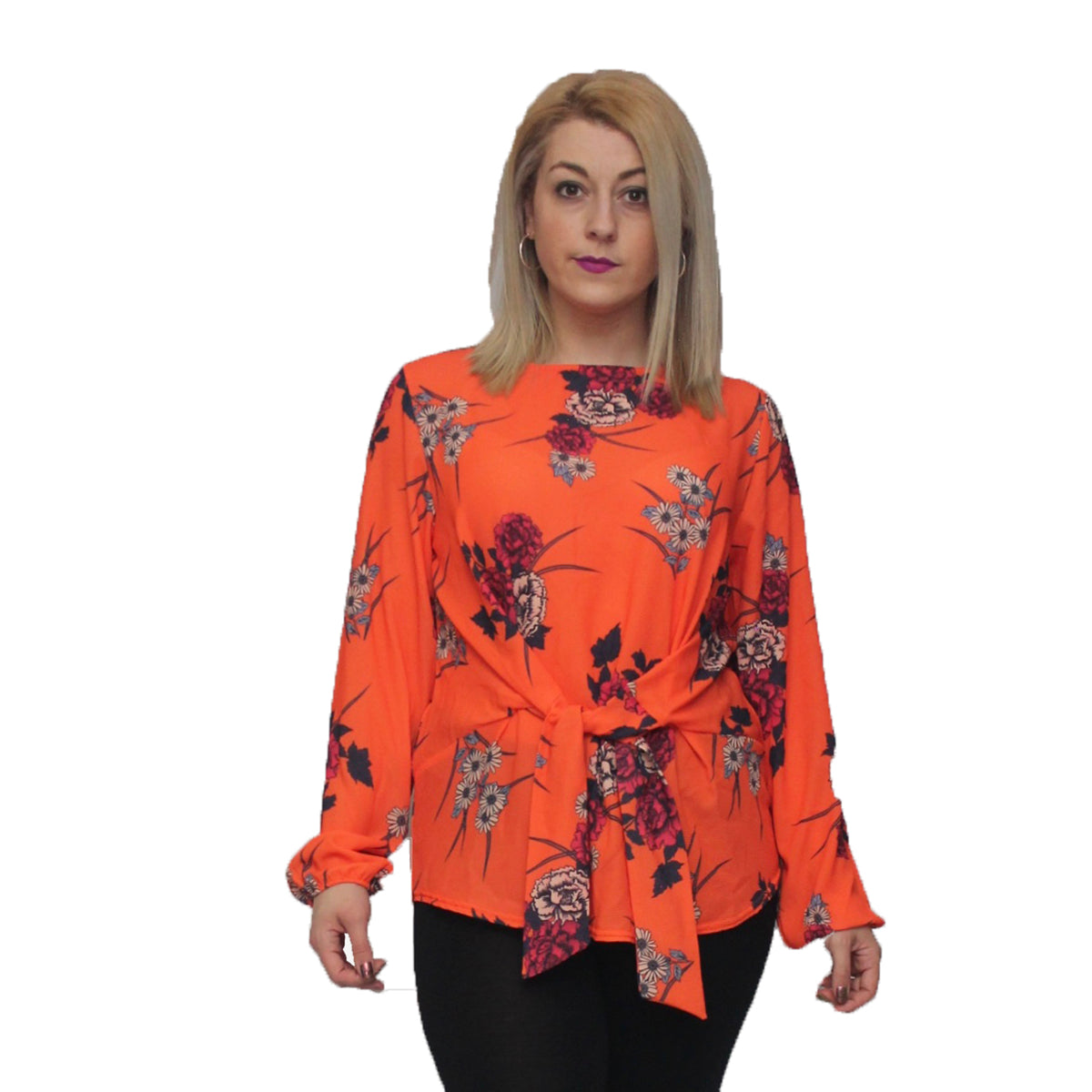 Front Tie Detail Blouse with Long Sleeves - Plus Sizes too