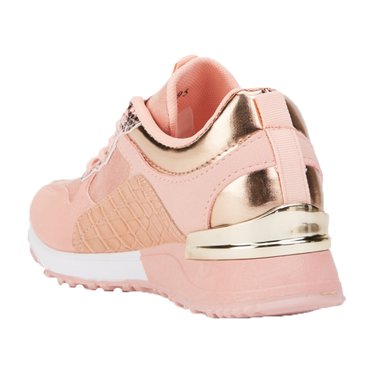 Pink / gold lace up trainers with croc effect