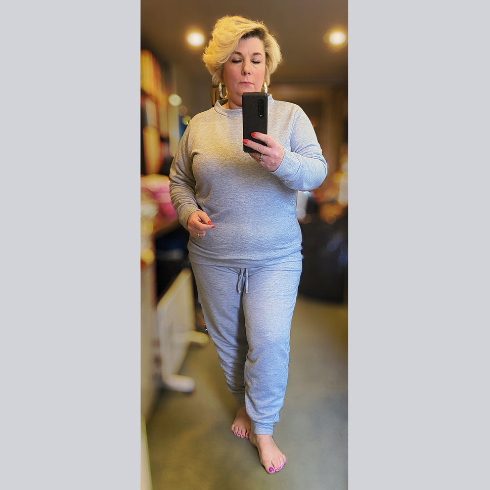 Plain round neck high waisted tracksuit - plus sizes