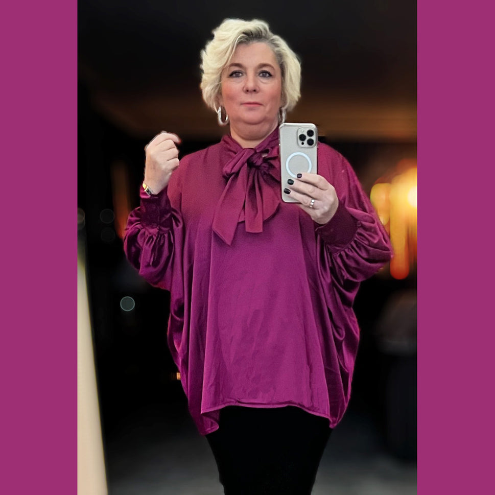 SATIN BLOUSE WITH NECK TIEMAGENTA / UK 16-18