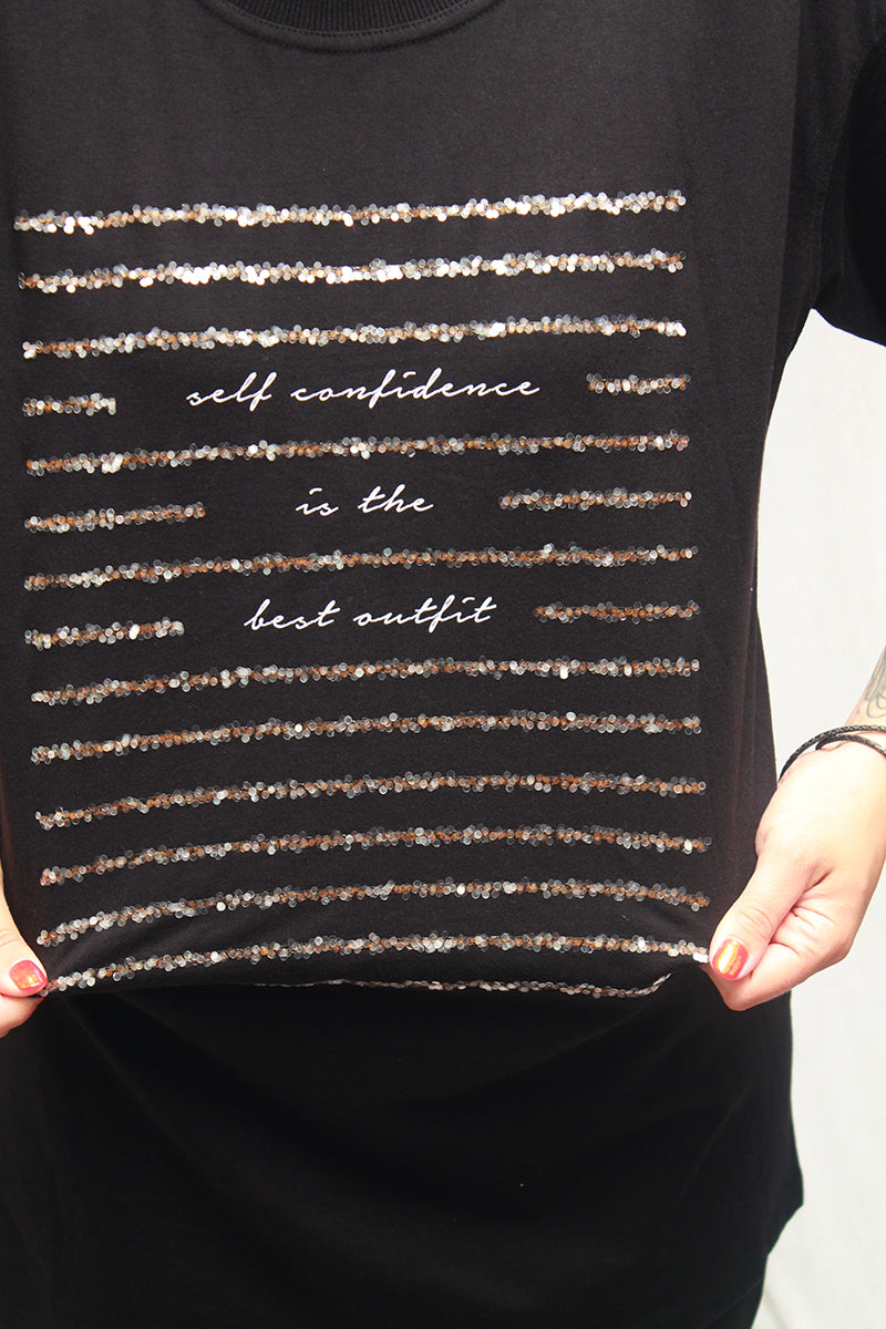 Sequin Self Confidence Longer length tshirt