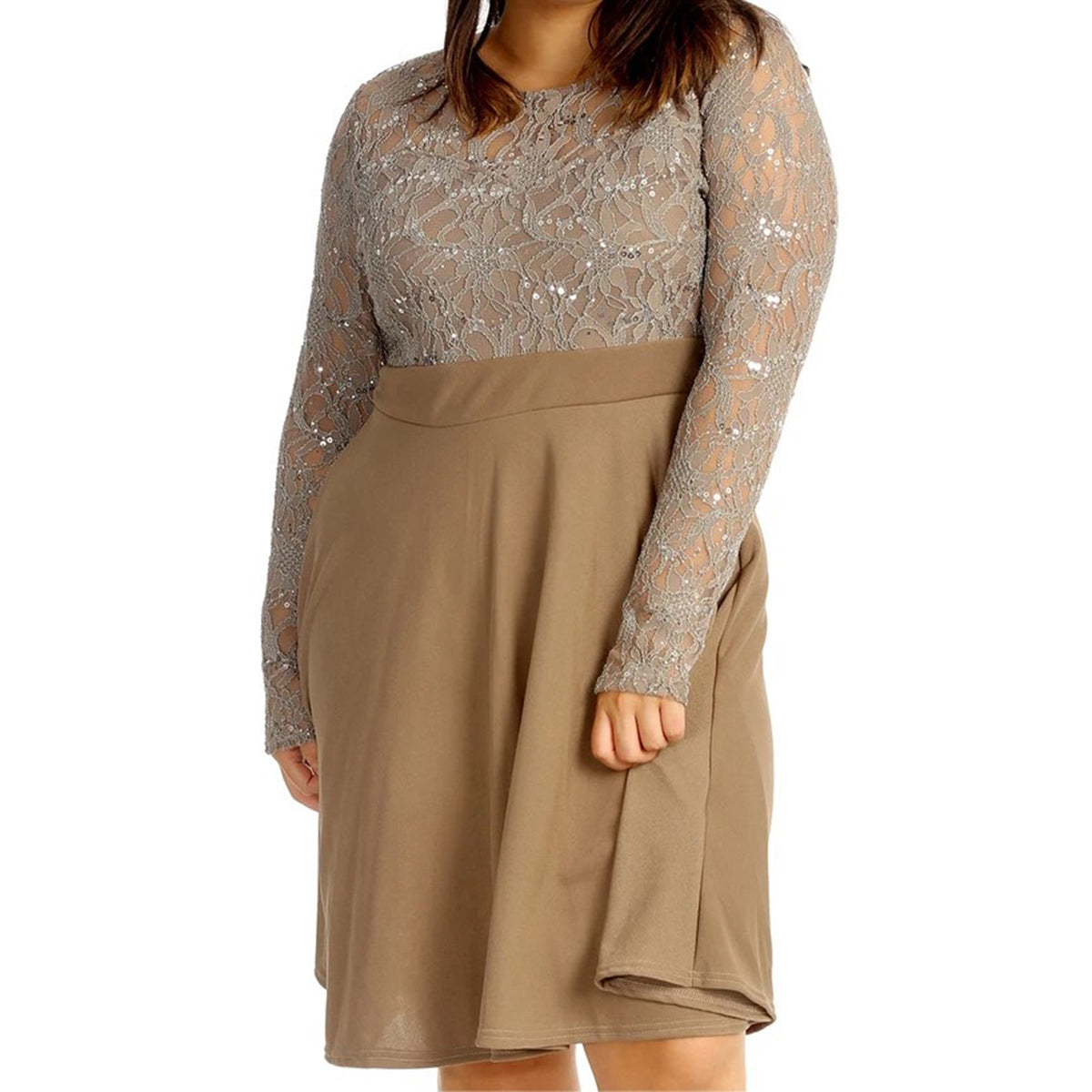 Long Sleeve Lace + Sequin skater dress - PLUS SIZE