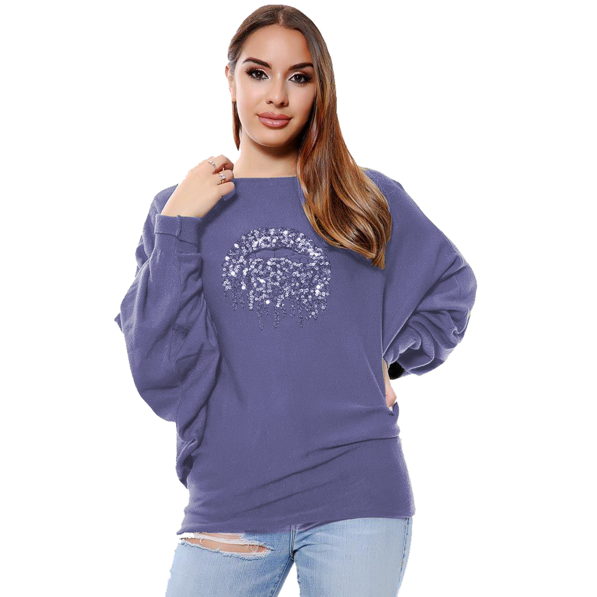 Super Soft Batwing Jumper with sequin lips