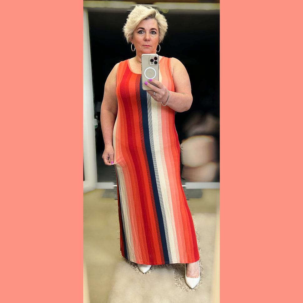 SLEEVELESS STRIPED LONG LENGTH MAXI DRESS