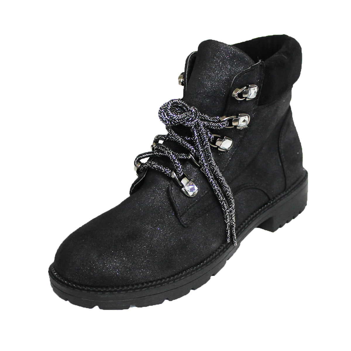 ROCKTHOSECURVES BLACK SPARKLY CHUNKY SOLE FLAT BOOTS