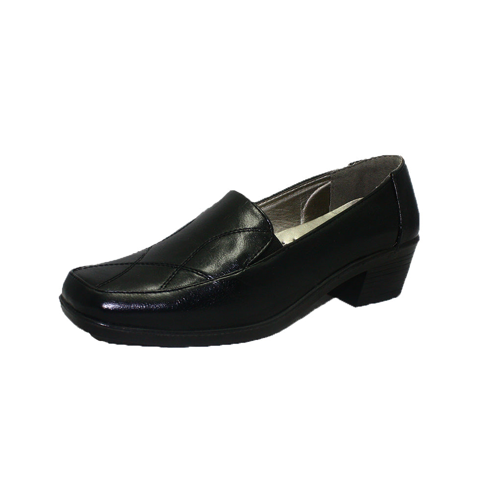 Black square toe low heel comfort court shoes