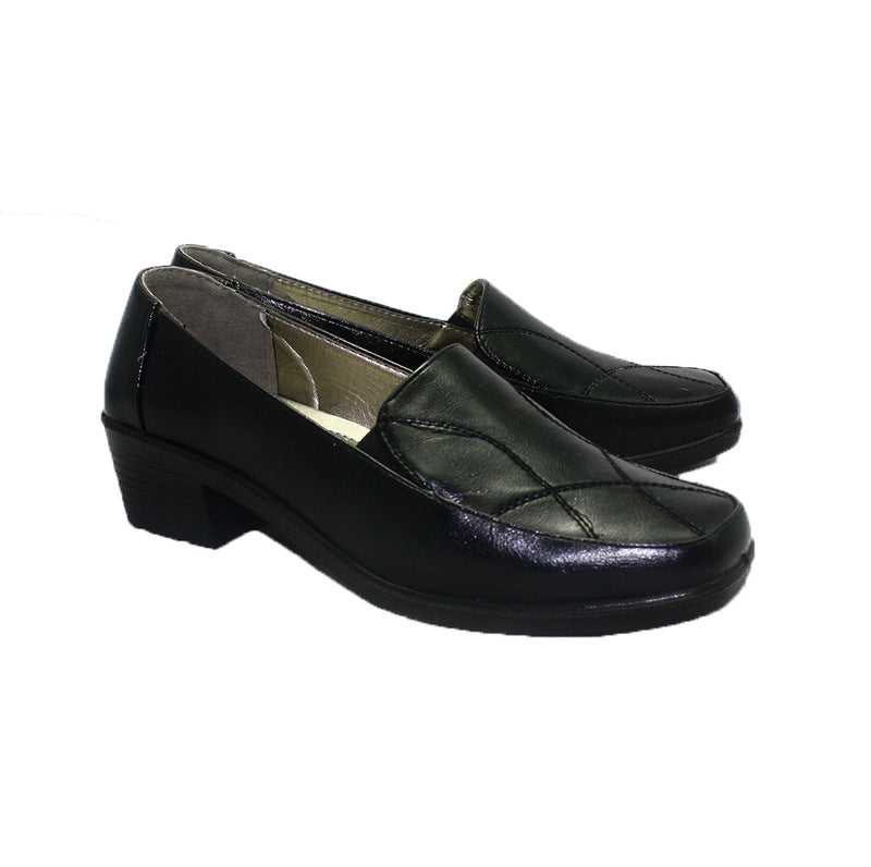 Black square toe low heel comfort court shoes
