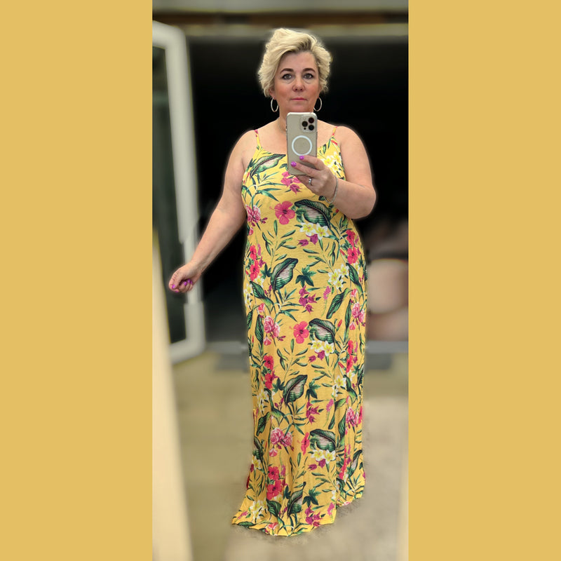 Strappy Maxi Dress Full length Tropical Print