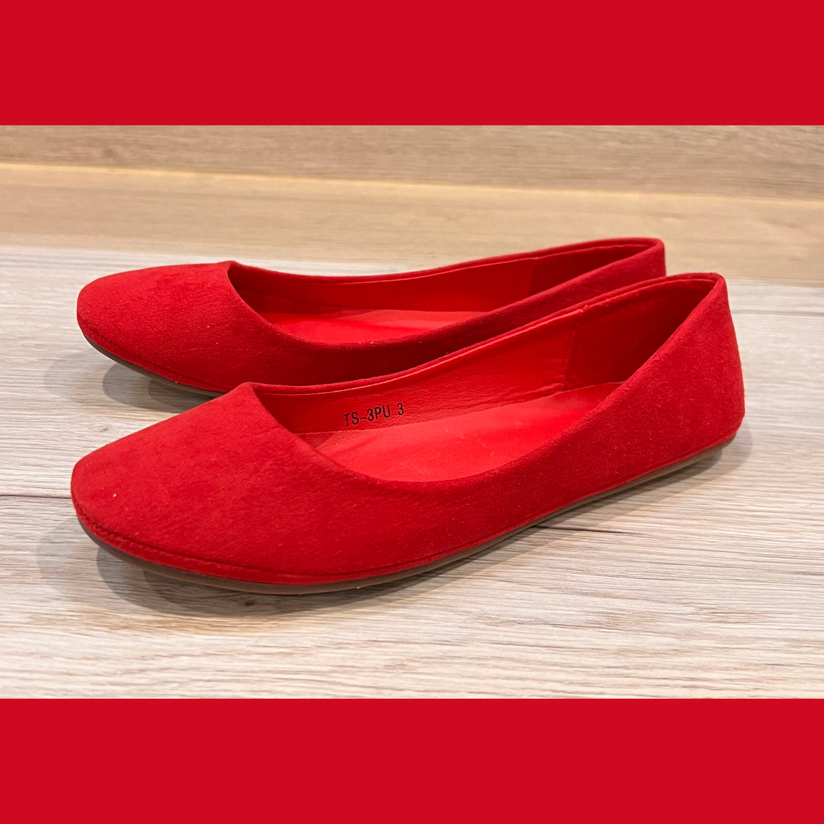 Red Suede Flat plain ballerina shoes / pumps