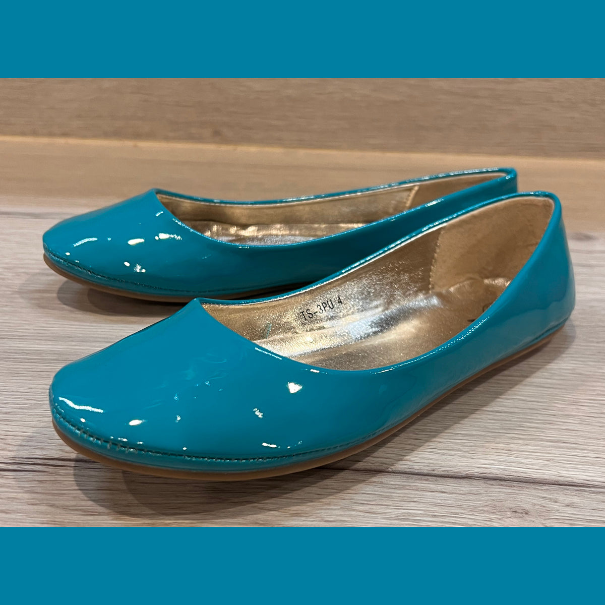 Turquoise Patent Flat plain ballerina shoes / pumps