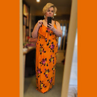 Strappy full length Maxi dress with v frilled top - plus sizes