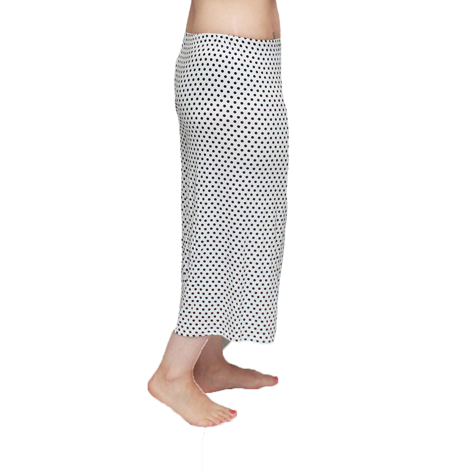 Polka Dot Elastic Waist Culottes - PLUS SIZEWhite Black Polka Dot / UK 12-14