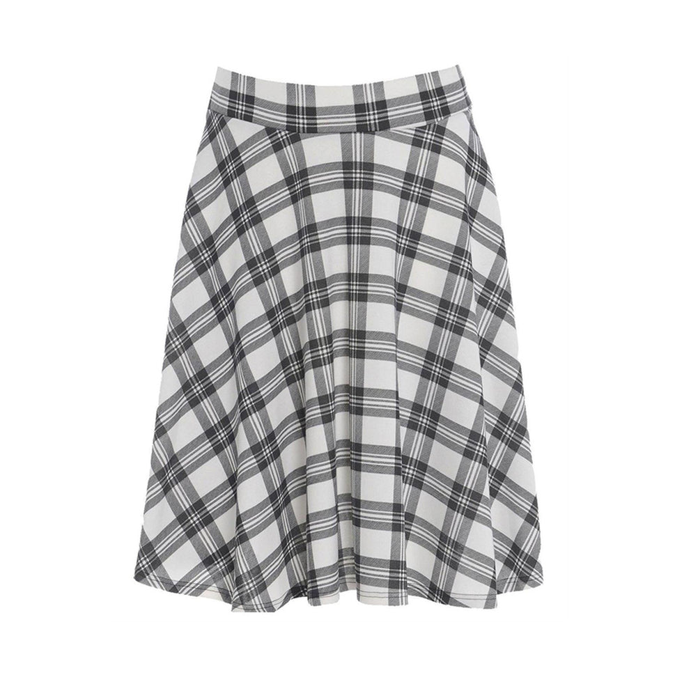 ROCKTHOSECURVES TARTAN A-LINE SWING SKATER SKIRT WITH ELASTICATED WAISTWhite / Black / UK 14