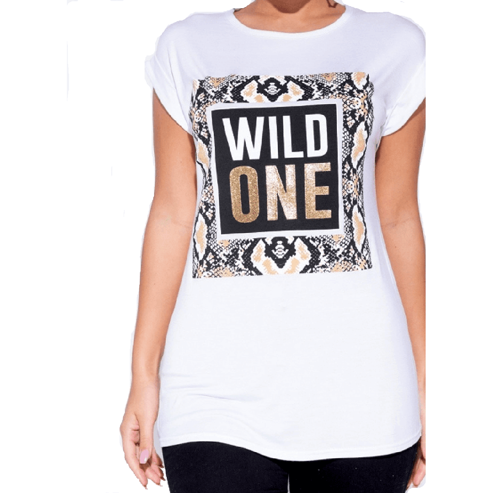 Short sleeve Dipped Hem Wild One t-shirt - PLUS SIZEWhite / UK 20-22