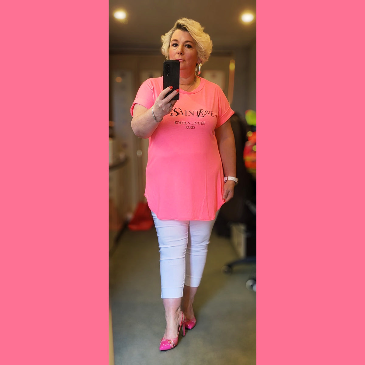plus size neon pink shirt