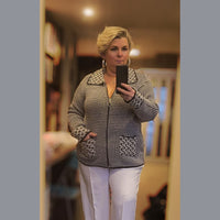 THICK KNITTED ZIP UP CARDIGAN / JACKET WITH COLLAR + POCKETS